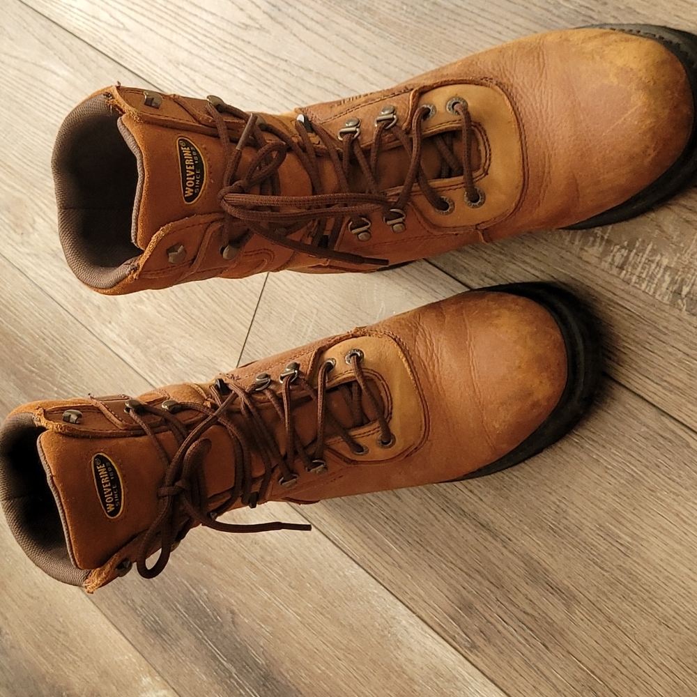 Mens leather Wolverine work boots lace up 11 ew